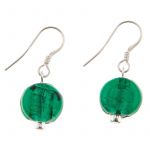 EE064 - Green Silver Lined Coin Earrings