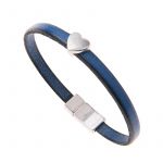 BL013 - Blue Leather Heart Charm Bracelet