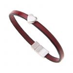 BL016 - Burgundy Leather Heart Charm Bracelet