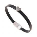 BL020 - Black Leather Heart Charm Bracelet