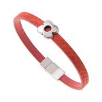 BL022 - Red Flat Cord Flower Charm Bracelet 