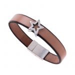 BL028 - Light Tan Wide Leather Star Charm Bracelet 