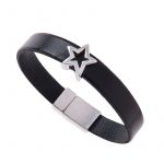 BL030 - Black Wide Leather Star Charm Bracelet  