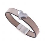 BL031 - Stone Wide Leather Heart Charm Bracelet 