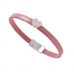 BL036 - Pearl Salmon Leather Heart Charm Bracelet 