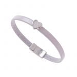 BL037 - Pearl White Leather Heart Charm Bracelet 