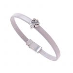BL045 - Pearl White Leather Paw Charm Bracelet 